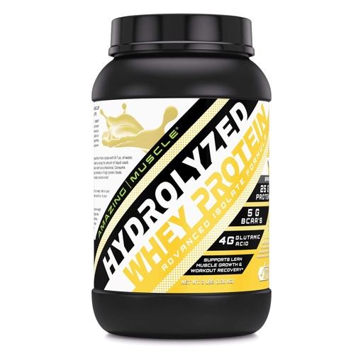 [BRSWECQNCF5RG236] Amazing Muscle Hydrolyzed Whey Protein Isolate | 25 Grams | Powder Supplement | Non-GMO | Made in USA (3 LB, Banana)