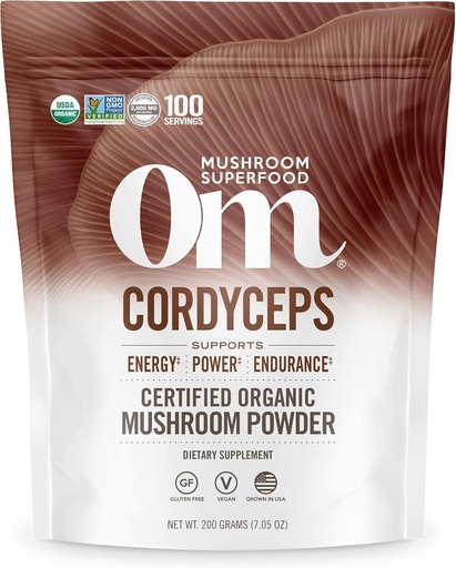 [BRSW2FANA4HREHY6] OM Mushroom Cordyceps pulver 7.05 oz (100 Serveringer) – Økologisk, vegansk, ikke-GMO, Glutenfri – Energi, Stamina og utholdenhetsstøtte – Adaptogen Supermat for sport, ytelse, smoothies og te