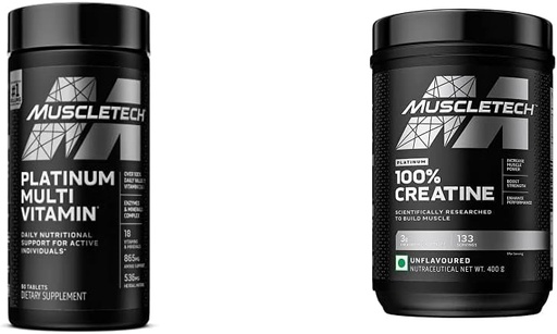 [BRSWYGLYPMARGCLF] MuscleTech Creatine Monohydrate Powder Platinum Pure Micronized Muscle Recovery + Builder & Platinum Multivitamin for Immune Support 18 Vitamins & Minerals