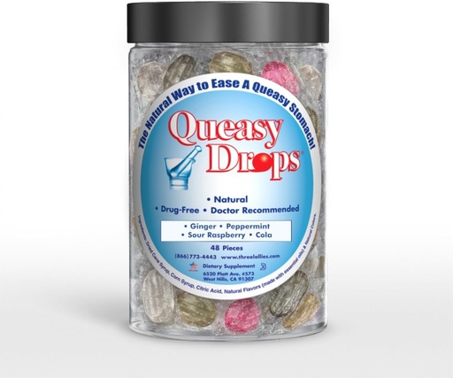 [BRSRAGAHPN5WMF3Z] Three Lollies Queasy Drops- Supports Motion Sickness Relief. Also Pregnancy & Morning Sickness Relief. Stomach Settle Drops Assorted 48 Count