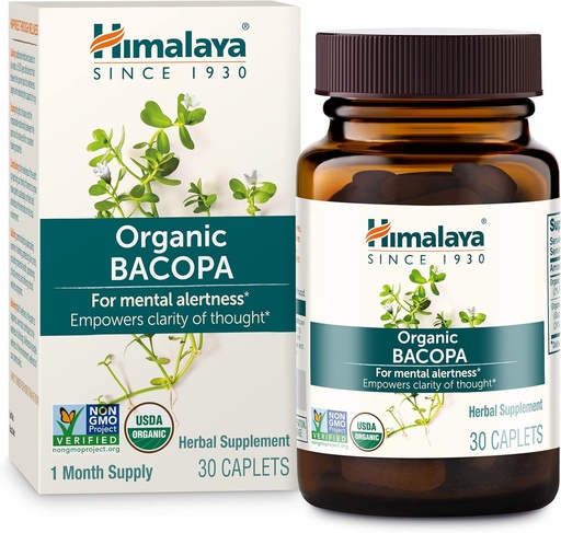 [BRSWKZ36A4PB6CLO] Himalaya Organic Bacopa - Bacopa Monnieri Herbal Brain Supplements for Memory and Focus Support - USDA Organic, Vegan, Non-GMO, Gluten Free, 750 mg, 30 Caplets