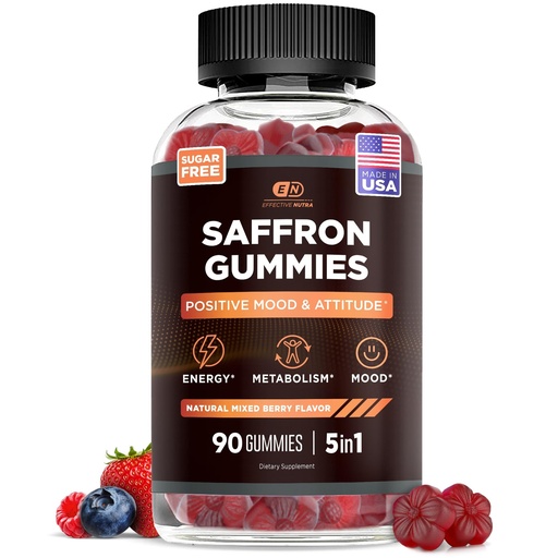 [BRSRMCQPBV5Q2FLV] Effective Nutra Saffron Gummies for Adults 88.5mg - Mood Support & Stress Relief with GABA, Passion Flower - 5-in-1 Formula - Sugar-Free, Vegan, Non-GMO, Made in USA - 90 Count (45-Day Supply)
