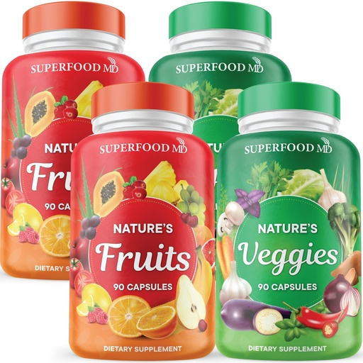 [BRSRMGADBYORAGYU] Superfood 180 Fruit and 180 Veggie Capsules - Whole Food Natural Superfoods - Maintain Energy Levels, with Beta Carotene - Soy Free (90 Count (Pack of 4)