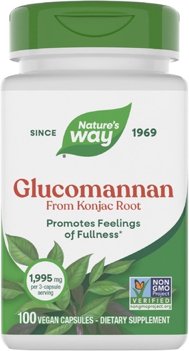[BRSWIYT3OMAQKADK] Natura's Way Herbal Glucomannan from Konjac Root Capsules, Promovează sentimente de plenitudine*, 1.995 mg per 3-Capsule Serving, Non-GMO Project Verified, Vegan, 100 Capsule (Packaging May Vary)