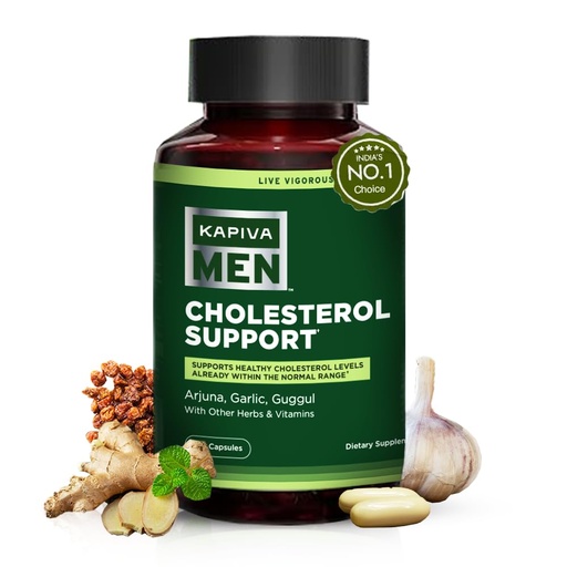 [BRSRA237CUNRQA3G] Kapiva Cholesterol Lowering & Heart Health Supplement | Plant Sterols, Niacin, Arjuna, Garlic & Guggul | Natural Herbal Vitamins for Healthy Cholesterol Support | 60 Capsules
