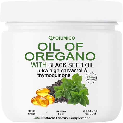 [BRSRAEIPBAJQI23D] Oil of Oregano with Black Seed Oil Softgels, Oregano Oil Capsules Organic, 2 in 1 6000mg Oil of Oregano with Black Seed Oil 200mg, 300 Count
