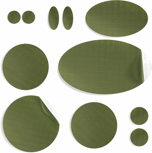 [BRSRMBTYCQFAOCA4] aZengear Repair Patches for Jackets, Tent, Shoe Toe, Air Mattress, Inflatables, PVC Gear - Waterproof, Self-Adhesive, Tear-Cold-Heat-Resistant, Down Puffer Coat (11 Pcs, Olive)