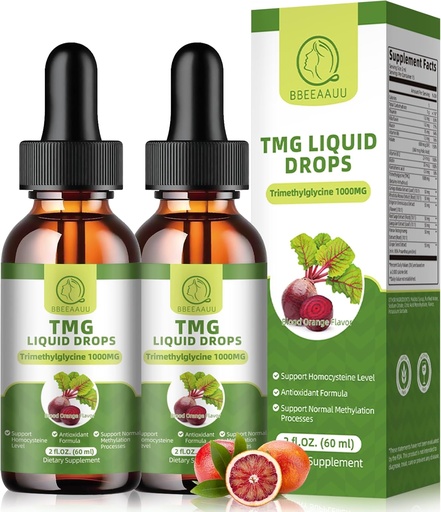 [BRSRAFL3AEHBEAYU] TMG는 1000MG를 보충합니다 - Trimethylglycine 액체 하락, Betaine 높은 흡수, 지원 메틸화, Liver Wellness & Cognitive, Non-GMO, Vegan, 혈액 오렌지 풍미, 2 Fl.Oz (2 팩)