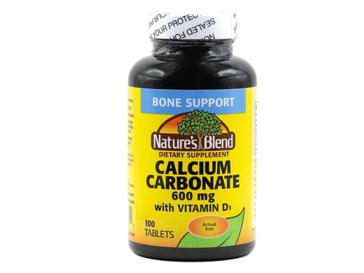 [BRSWIZY4BUOAEED6] Nature's Blend Calcium Carbonate 600 mg with D3 400 IU 100 Tablets,(Pack of 1), 079854016819