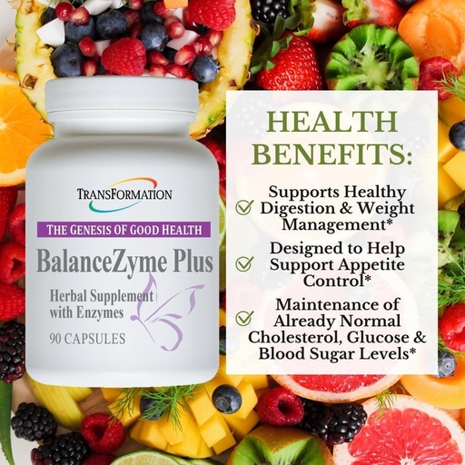 [BRSWIZDQCAAQOHD6] TRANSFORMATION THE GENESIS OF GOOD HEALTH BalanceZyme Plus for Women & Men, with Garcinia Cambogia and Enzyme Blends for Healthy Digestion, Gut Health, 90 Capsules