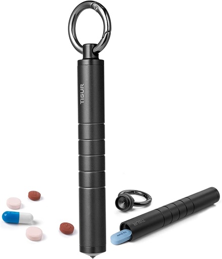 [BRSRMBQBBMIRGHLA] TISUR Small Metal Pill Organizer, Titanium Keychain Pill Holder Travel Pill Box Case Multitool EDC Every Day Carry for Men (Black Titanium)