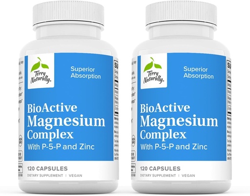 [BRSROEI2BUMB4CLG] Terry Naturally BioActive Magnesium Complex - Bone & Heart Health Support - Supplement with Vitamin B6, Zinc & Magnesium - Pyridoxal-5-Phosphate Vegan Capsule Supplement - 120 Capsules (Pack of 2)