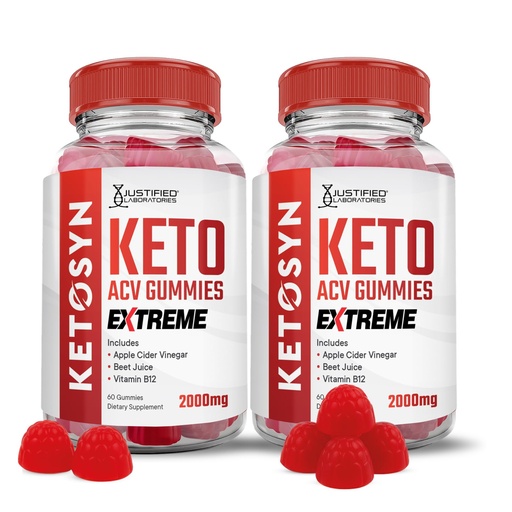 [BRSRAYA6AACBUCDB] Justified Laboratories Ketosyn Keto ACV Gummies Extreme (2000 mg) - 60 Count, Pack of 2 - Made with the Mother & Vitamin B12 - Non-GMO, Vegan, Gluten Free - 60 Servings