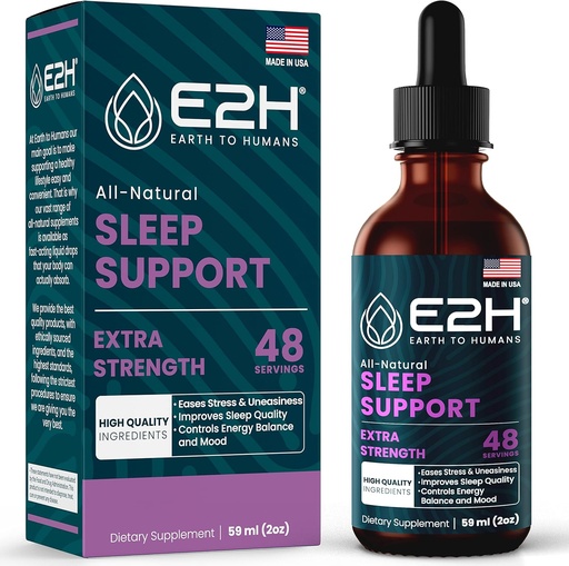 [BRSWGGQQPN6WECI6] E2H Natural Sleep Support - Płynna melatonina z rumiankiem, Theanine - Sleep Better, Deeper, Dłuższy - Wegan, GMO- Free - Zapewnia Relief Stress - 2 Fl Oz
