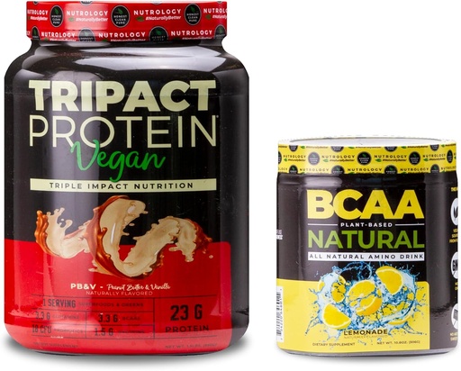 [BRSRAZD5OYPB4DTA] Nutrology TRIPACT Vegan Protein Powder, for Vegan Protein Shakes, Peanut Butter Vanilla (20 Servings) BCAA Natural, Plant Based BCAA Powder, Lemonade Flavor (30 Servings)