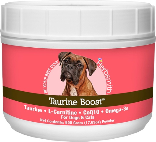 [BRSWGHYHAEBWMFYU] Herbsmith Taurine Boost - Cardiac and Heart Support for Dogs and Cats - Taurine Supplement for Dog and Cat Heart Health – with CoQ10, Taurine and L-Carnitine for Dogs - 500g