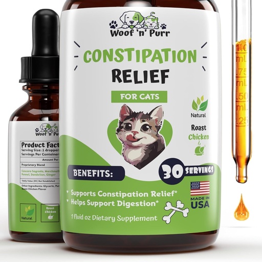 [BRSRAYYODMMB4HIY] Cat Constipation Relief - May Help to Reduce Constipation & Blocked Bowels, Improve Bowel Movement, & Much More - Constipation Relief for Cats - Cat Laxative - 1 fl oz - Chicken Flavor (2)