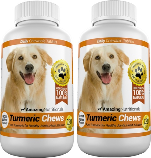 [BRSWKEICBVYGMFQZ] Increíble Turmeric para perros Curcumin Pet Antioxidant, elimina la inflamación del dolor conjunto, 120 Chews