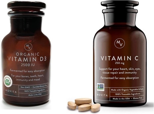 [BRSROEI6OECAYH3U] Movita Organic Vitamin D3 2500IU, Bottle Fermented Vitamin C 250mg Bottle