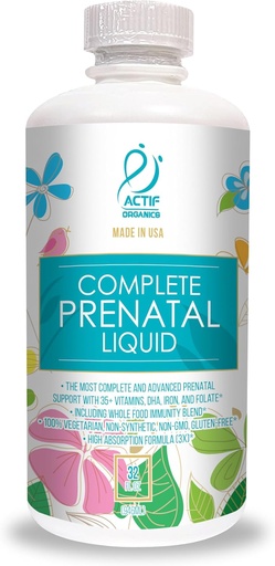 [BRSWGFT4PINB4DYY] ACTIF Organic Complete Prenatal Liquid mit 35+ Vitaminen und Bio Kräutern, mit DHA und Choline, Non-GMO, Made in USA, 32oz
