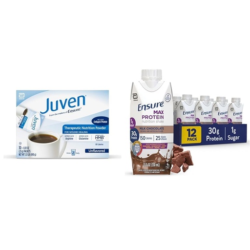 [BRSRAYITDENWYCL3] Juven Therapeutic Nutrition Powder for Wound Healing, 30 Count and Ensure Max Protein Nutrition Shakes, 30g Protein, 12 Pack