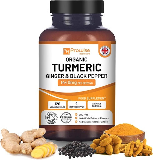 [BRSWYFICCQDWGA3G] Turmeric Curcumin 1440mg dengan Black Pepper & Ginger I 120 Vegan Turmeric Capale High Strength (2 Pasokan Bulan) I made in The UK by Prowise Healthcare