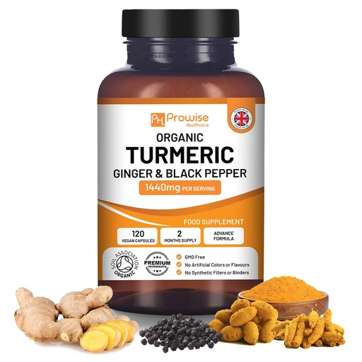 [BRSWYFICCQDWGA3G] Turmeric Curcumin 1440mg with Black Pepper & Ginger I 120 Vegan Turmeric Capsules High Strength (2 Month Supply) I Made in The UK by Prowise Healthcare