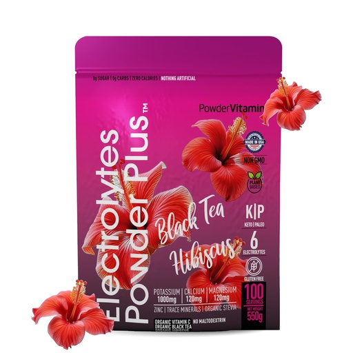 [BRSRAGQKAEPQKFLG] PowderVitamin Electrolytes Powder Plus (100 Servings) Black Tea Hibiscus Electrolyte Powder Keto, Sugar Free, Pink Himalayan Salt,1000mg Potassium,120mg Calcium,120mg Magnesium, Hydration Powder