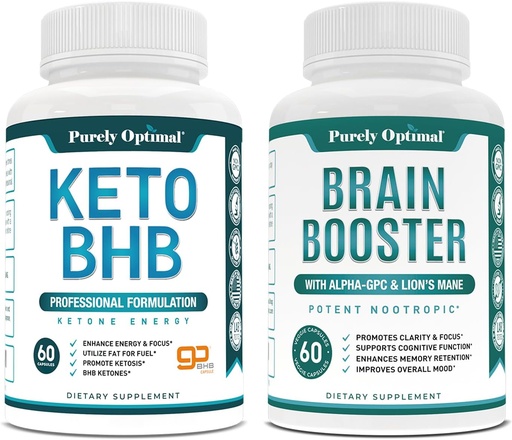 [BRSROAIBOABRUEY3] Purely Optimal Keto BHB Exogenous Ketones Supplement + Premium Brain Supplement - Nootropic Brain Booster for Focus, Clarity, Improved Memory, Concentration & Better Mood