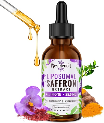 [BRSRA2Q5OEJRECY2] Saffron doplňky - 88.5 mg Saffron Extract Better Biologická dostupnost Lipozomální kapky pro Mood, Energie, Vision & Focus with Ashwagandha, Turmeric, Magnesium, Zinek, Vitamin B12 & D3, 60 ml, 30 Služeb