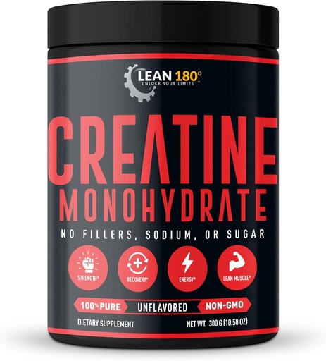 [BRSROYIZCV5RO3LG] Lean 180 | Best Creatine Monohydrate Supplement | 100% Pure Powder | Improved Athletic Performance, Muscle, Recovery, Brain Function | Gluten Free, Lab Tested, Unflavored - (60 Servings)