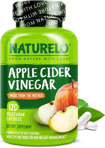 [BRSW22Q3OQDWC3T2] Cápsulas de vinagre de la sidra NATURELO - ACV natural con suplemento materno para hombres y mujeres para desintoxicación, limpieza y control de peso - 120 Cápsulas veganos