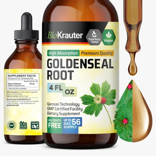 [BRSROGAZCMJRQYA6] BIO KRAUTER Goldenseal Tincture - Vegan Lung Cleanse & Detox - Golden Seal Herb Supplement - Alcol & Sugar Gocce libere - 4 Fl.Oz.