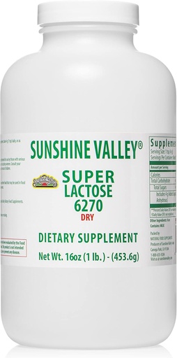 [BRSW2BINB55GEYD4] Sunshine Valley, Super Lactose Dry Powder (FREE FLOW POUR) - Natural Sweetener " Baking Enhancer, Powdered Sugar for Cooking & Food Mixtures, Food Stabilizer " Filler - 16 oz