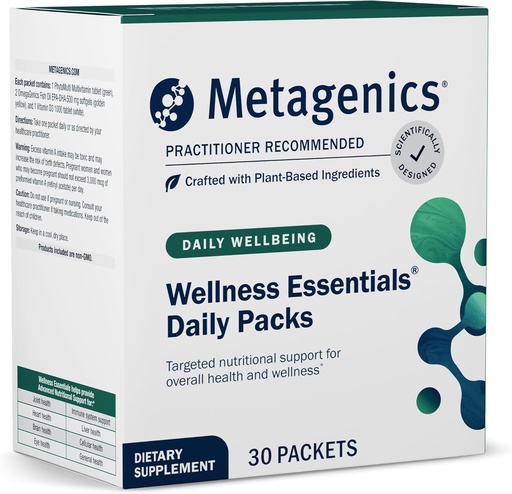 [BRSWIZIYO4FQYHQV] Metagenics Wellness Essentials Daily Packs - Multivitamin &amp; Omega-3 Packets with Vitamins A, C, D, E &amp; B - Supports Heart, Brain, Immune & Bone Health* - Non-GMO, Gluten-Free - GMP Certified Facility
