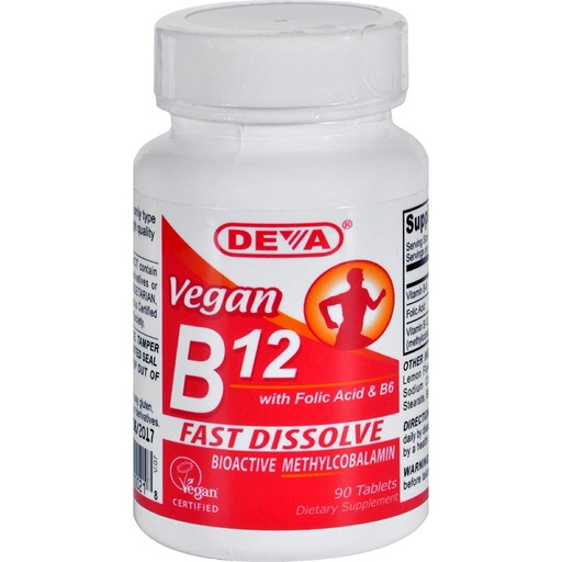 [BRSWKEY7BIJWMDD6] Deva Nutrition Vegan B12 Sublingual 1000 mcg with Folic Acid and B6 Not Certified Kosher - 90 Tablet by Deva Nutrition