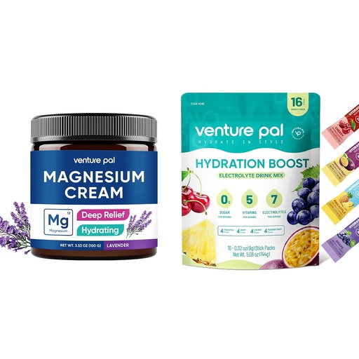 [BRSRAGIDB56WOALP] Venture Pal Moisturizing Magnesium Lotion & Sugar Free Electrolyte Powder Packets（16 Sticks）