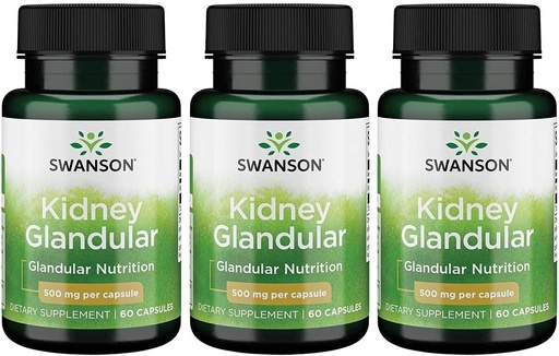 [BRSWGFD3CIMRY33L] Swanson Kidney Glandular 500 mg 60 Caps 3 Pack