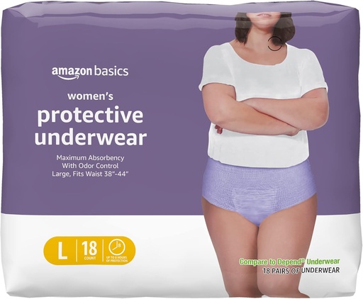 [BRSW2YI6CMCBYCY3] Basics Incontinence Underwear for Women, Protective, Disposable, Postpartum, Maximum Absorbency, Large, Lavender, 18 Count
