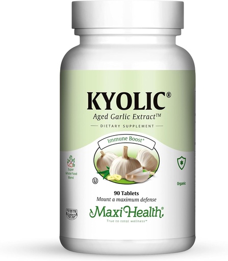 [BRSWIYAKCUOQYE3I] Maxi Health Kyolic Organic Garlic Supplement - Kosher Garlic Tablets with Kyolic Aged Garlic Extract for Immune Support - Vegetarian Garlic Pills (90 Count)