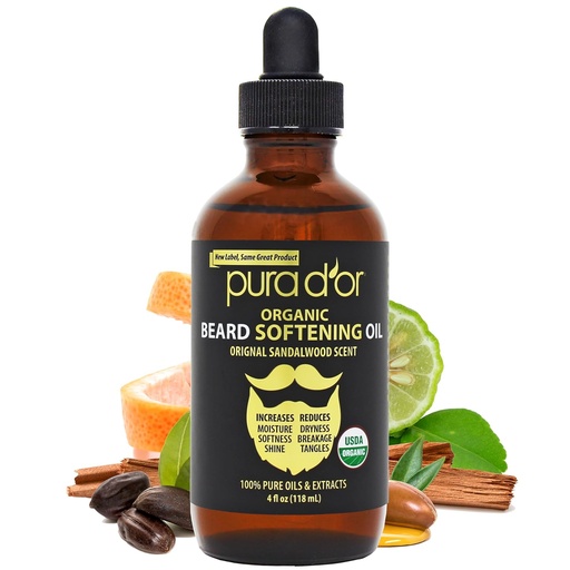 [BRSWGH34PINQM3I3] PURA D'OR 4 Oz ORGANIC Beard Softening Oil - Original Sandalwood Scent - Leave-In Conditioner, Argan & Jojoba Oil - Mustache Care & Maintenance, Increase Softness & Strength - Beard Hair, Skin & Face