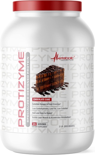 [BRSWKHALOIPR4HA5] Metabolic Nutrition | Protizyme | 100% po de proteína Whey | alta proteína, low carb, baixa graxa con encimas dixestivos, 24 vitaminas esenciais e minerais | bolo de chocolate, 2 libras
