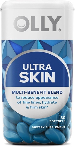 OLLY Ultra Strength Skin Softgels, Hydrate and Firm Skin, Hyaluronic Acid, Zeaxanthin, Lutein, Vitamin C, Skin Supplement, 30 Day Supply - 30 Count (Packaging May Vary)