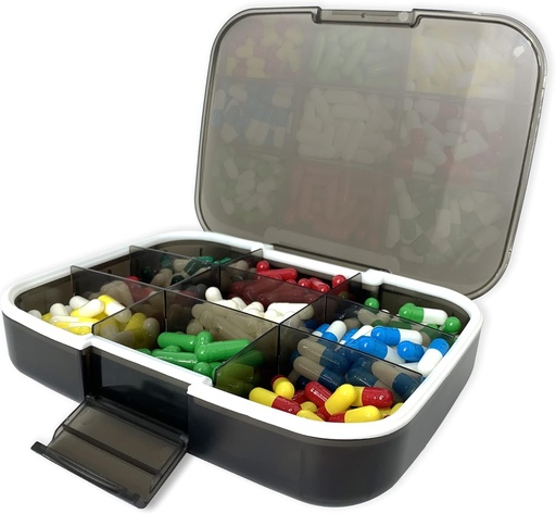 [BRSRMHYNDIFGA3I4] Large Pill Organizer, 7.7x5.7" Travel Vitamin Box Lightproof 9 Compartments Portable Pill Cases Supplements Dispenser Moisture Proof Pill Holder Medicine Container