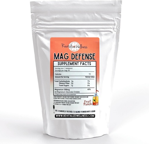 [BRSRAHA3CAMBUD3P] Mag Defense Powder | Dose ortomolecolare di Magnesio 200 mg come Magnesio Glycinate Chelate | Pure, Corn Free, & GMO-Free | Fruit Punch Flavor | 60 Servings
