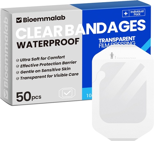 [BRSRAFAODIARY3DG] Large Waterproof Bandages Clear Dressings Tattoo Tape Sensitive Skin Wounds Care, Transparent Film Dressing Adhesive Occlusive Patch for Post Surgical Use, 4" x 4 3/4", 50 Packs