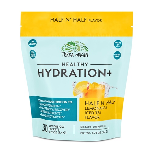 [BRSRAA3QAANAED36] TERRA ORIGIN Healthy Hydration+ Electrolyte Powder Packets | Detox Support Drink Mix | Half N' Half Lemonade Iced Tea | 1 Stickpack per Serving (30 Servings)