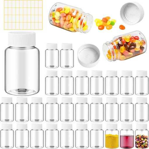 [BRSWYGAFDMGWKHLX] Lamoutor 30Pcs Clear Pill Bottle Plastic Medicine Bottle Empty Reagent Chemical Container with Caps for Liquid Powder Medicine 30ML