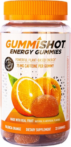 [BRSROEITCQIWCHT2] GummiShot Energy Gummies, 2475mg of Plant-Based Caffeine Chews per Bottle, Long Lasting Energy Boosters, Valencia Orange (33ct)