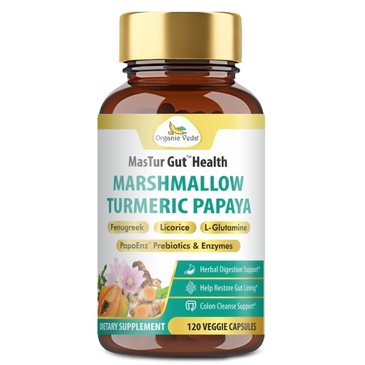 [BRSWYBLYCUCGO3LH] Organic Veda Marshmallow Turmeric MasTur Gut Health Supplement - Total Gut & Digestion Complex, Leaky Gut Repair, Bloating Relief for Women & Men - Papaya Digestive Enzymes, L-Glutamine, 120 Capsule